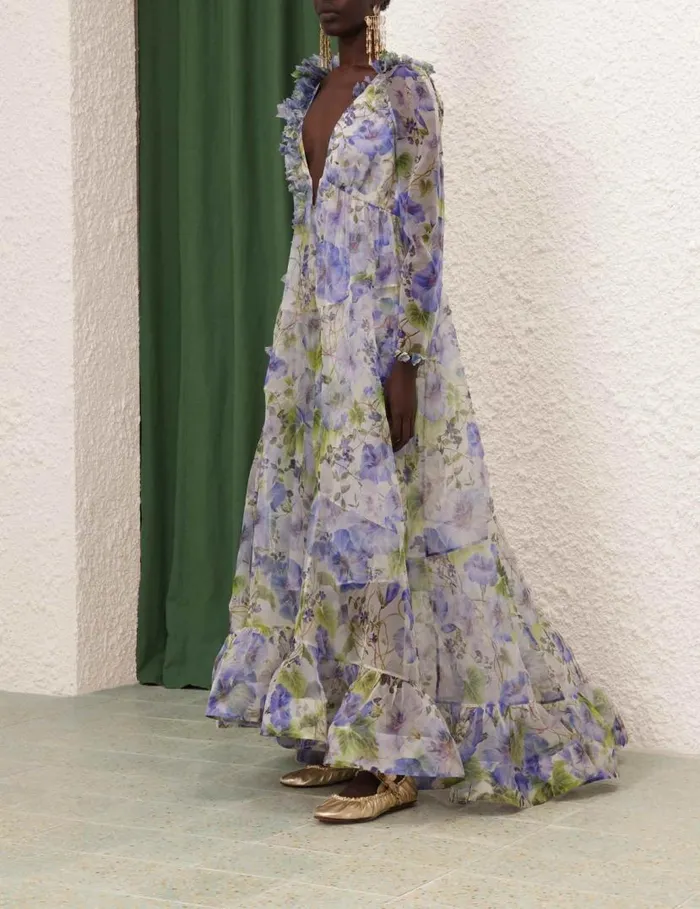 Zimmermann Clothing Natura Flower Midi Dress Blue Floral 8211 Women