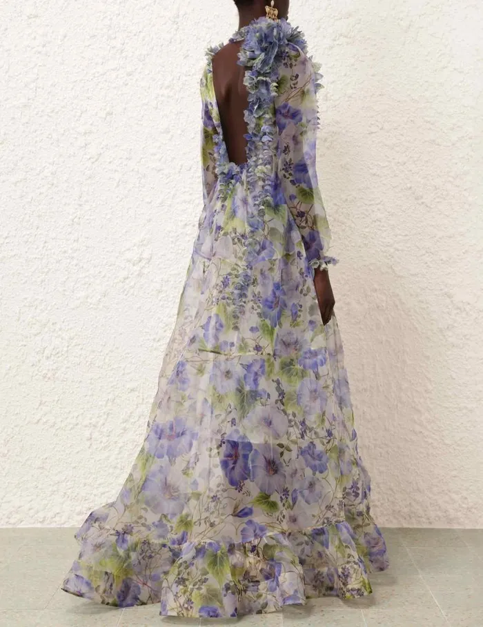 Zimmermann Clothing Natura Flower Midi Dress Blue Floral 8211 Women