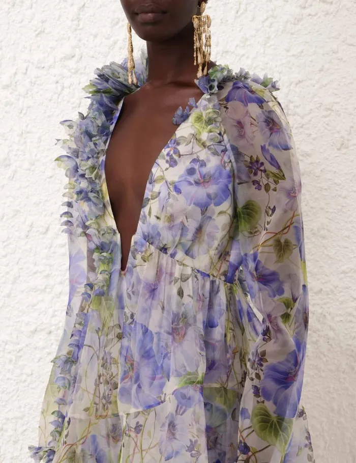 Zimmermann Clothing Natura Flower Midi Dress Blue Floral 8211 Women