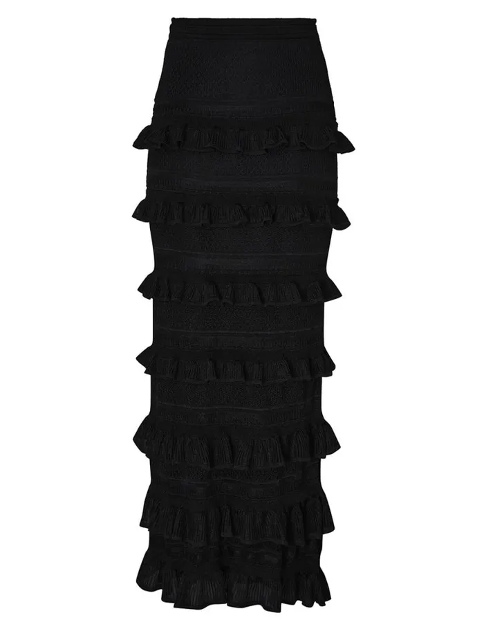Zimmermann Clothing Natura Frill Midi Skirt Black 8211 Women
