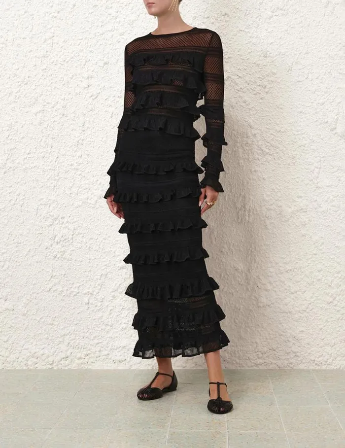Zimmermann Clothing Natura Frill Midi Skirt Black 8211 Women