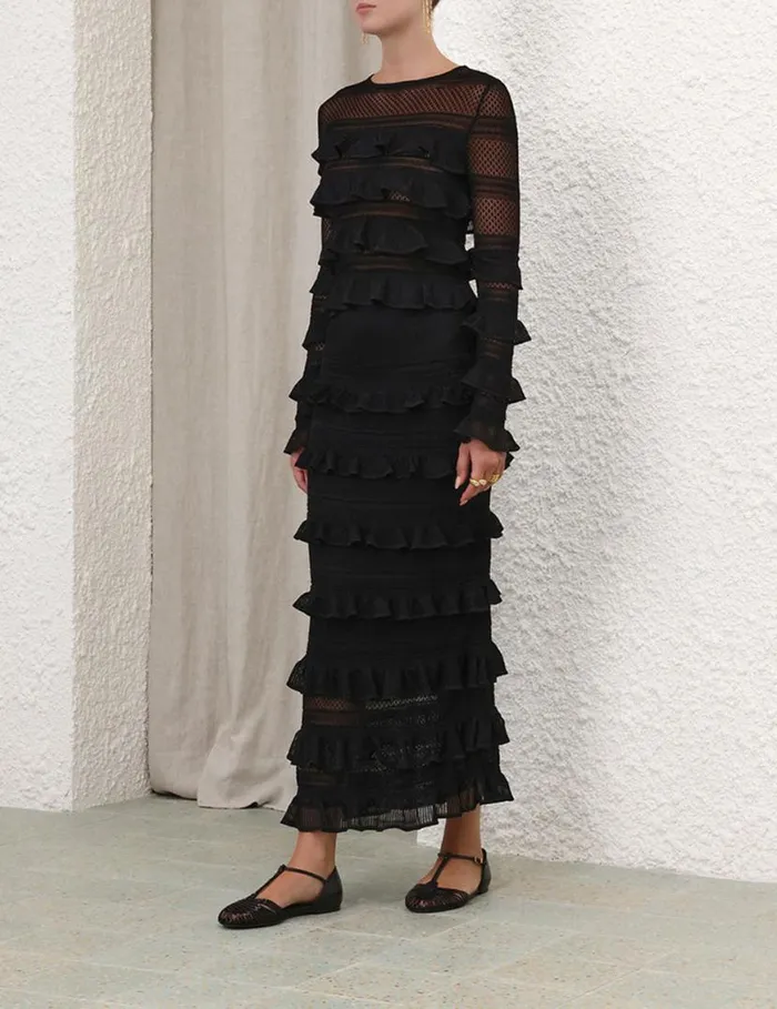 Zimmermann Clothing Natura Frill Midi Skirt Black 8211 Women