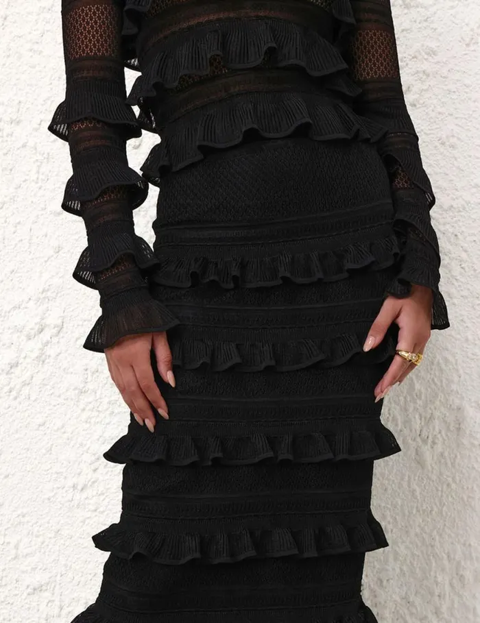 Zimmermann Clothing Natura Frill Midi Skirt Black 8211 Women
