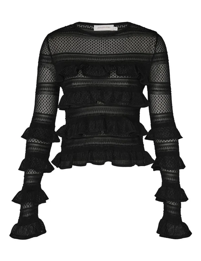 Zimmermann Clothing Natura Frill Top Black 8211 Women