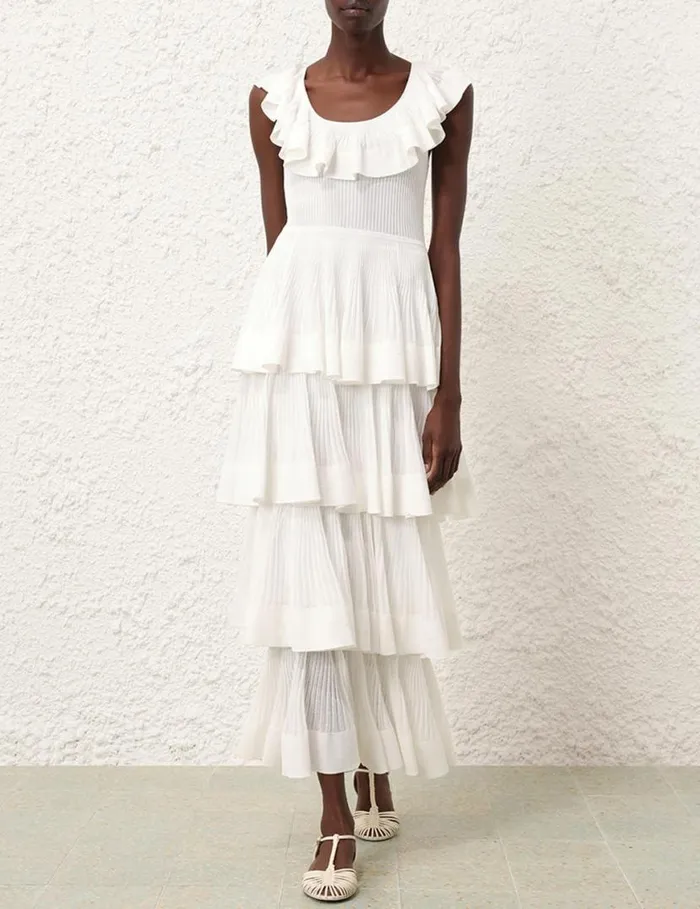 Zimmermann Clothing Natura Tiered Ruffle Dress Cream 8211 Women
