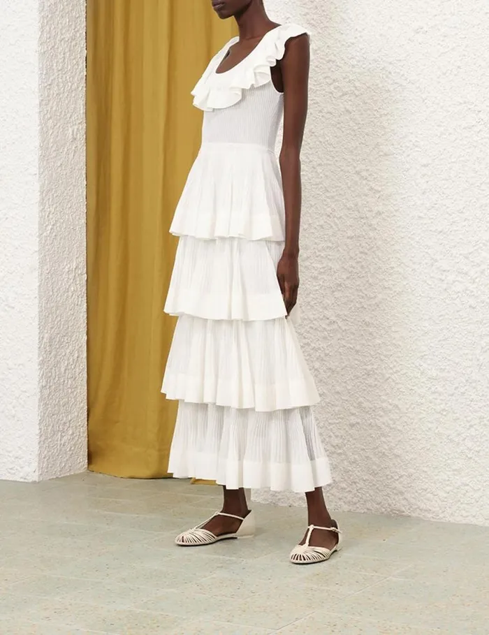 Zimmermann Clothing Natura Tiered Ruffle Dress Cream 8211 Women