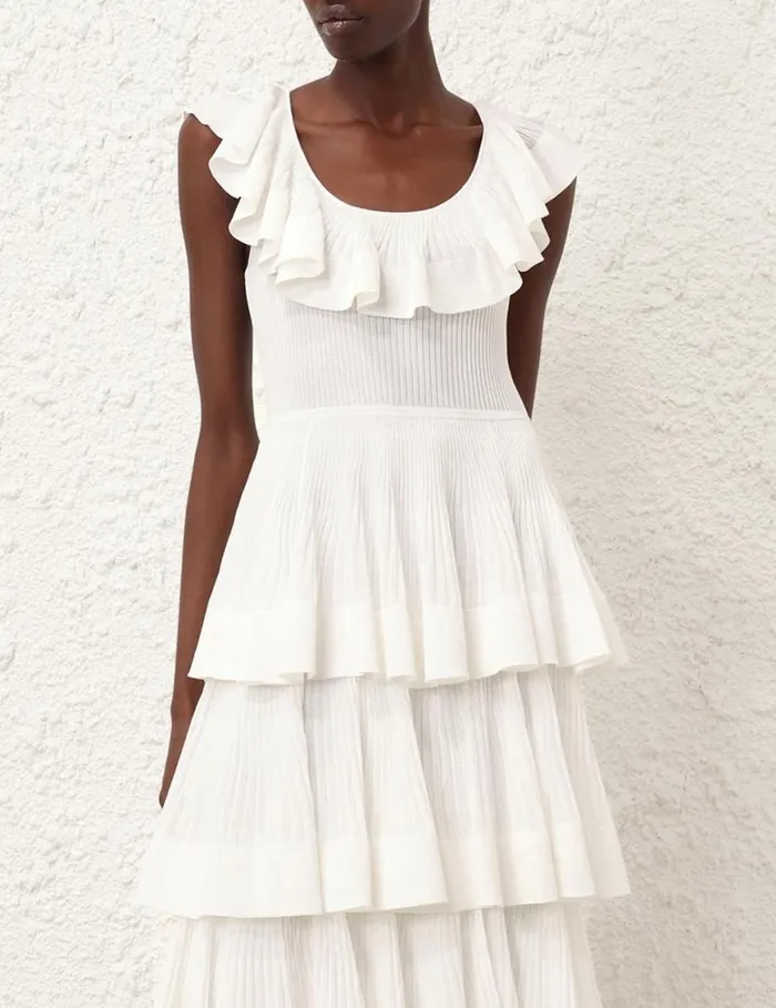 Zimmermann Clothing Natura Tiered Ruffle Dress Cream 8211 Women
