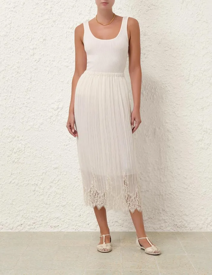 Zimmermann Clothing Pleated Skirt Cream 8211 Women