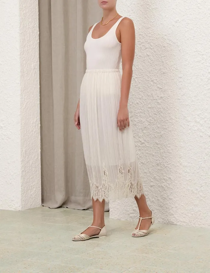 Zimmermann Clothing Pleated Skirt Cream 8211 Women