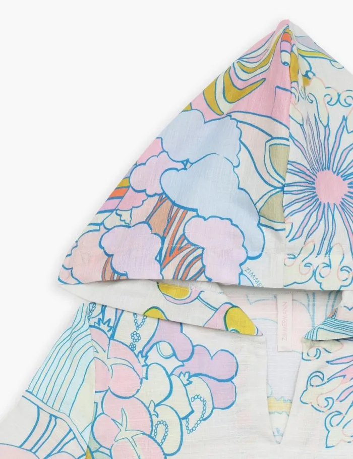 Zimmermann Clothing Pop Hooded Coverup Watercolour Multi 8211 Kids