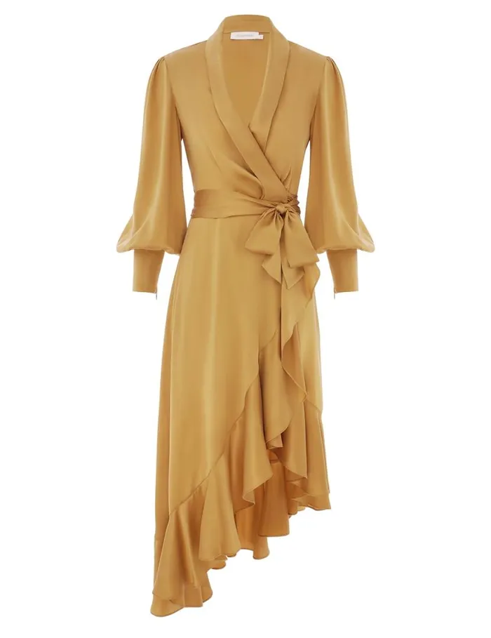 Zimmermann Clothing Silk Wrap Midi Dress Honey 8211 Women