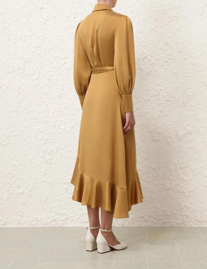 Zimmermann Clothing Silk Wrap Midi Dress Honey 8211 Women