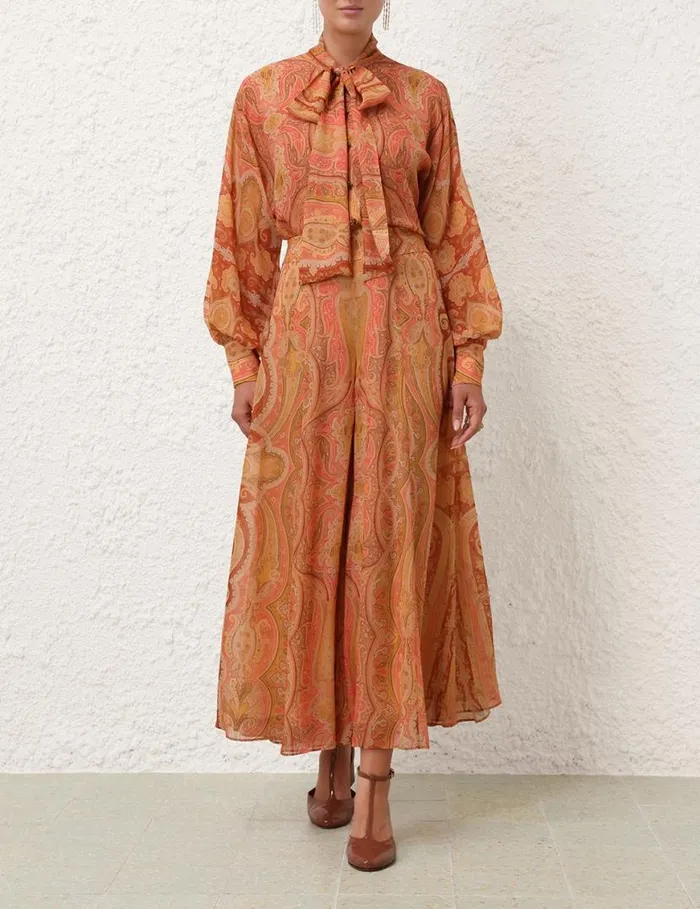 Zimmermann Clothing Tranquillity Flared Culottes Red Paisley 8211 Women