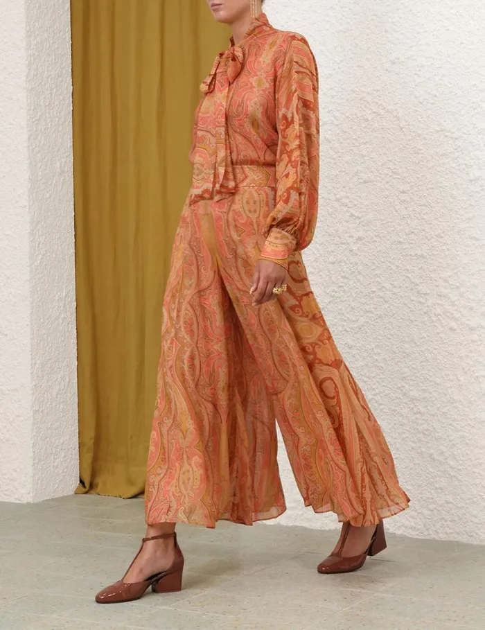Zimmermann Clothing Tranquillity Flared Culottes Red Paisley 8211 Women