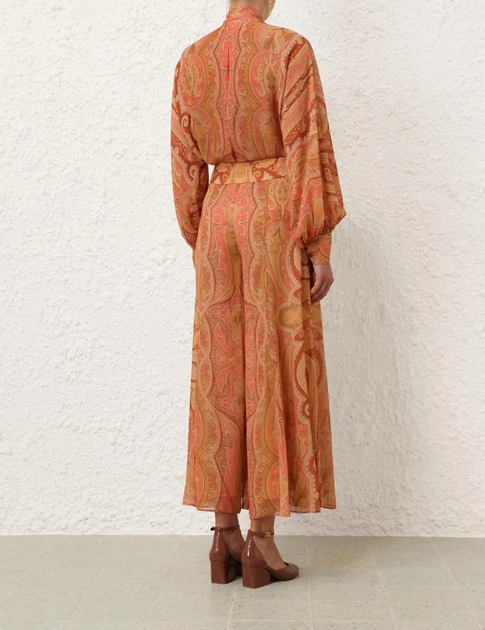 Zimmermann Clothing Tranquillity Flared Culottes Red Paisley 8211 Women
