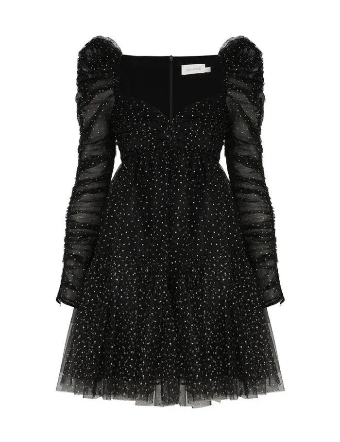Zimmermann Clothing Tulle Ruched Mini Dress Blackgold Dot 8211 Women