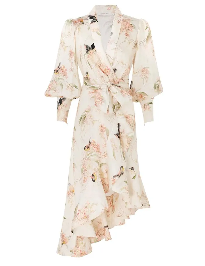 Zimmermann Clothing Wrap Midi Dress Coral Birds 8211 Women