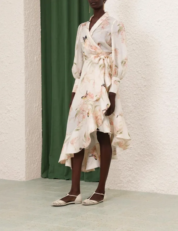 Zimmermann Clothing Wrap Midi Dress Coral Birds 8211 Women