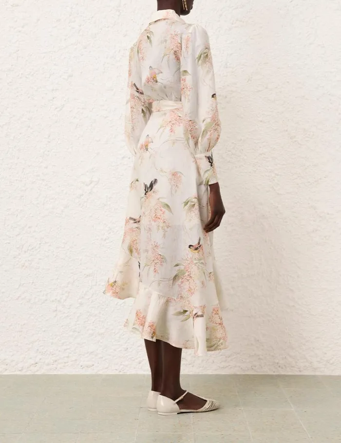 Zimmermann Clothing Wrap Midi Dress Coral Birds 8211 Women