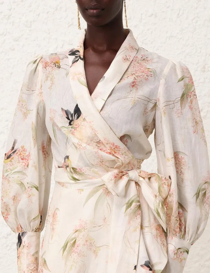 Zimmermann Clothing Wrap Midi Dress Coral Birds 8211 Women