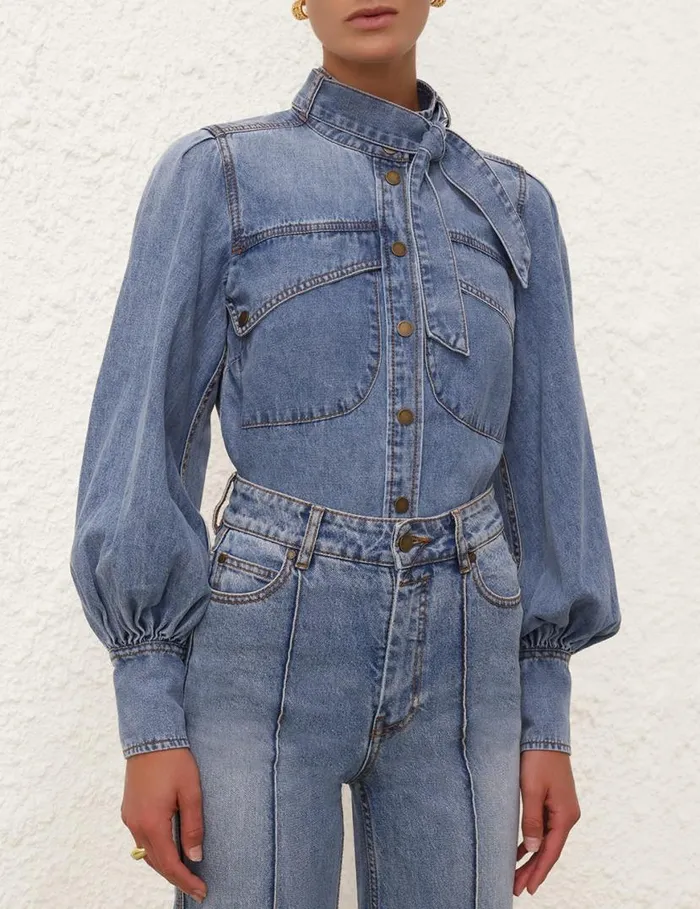 Zimmermann Denim Denim Pocket Shirt Poseidon Blue 8211 Women