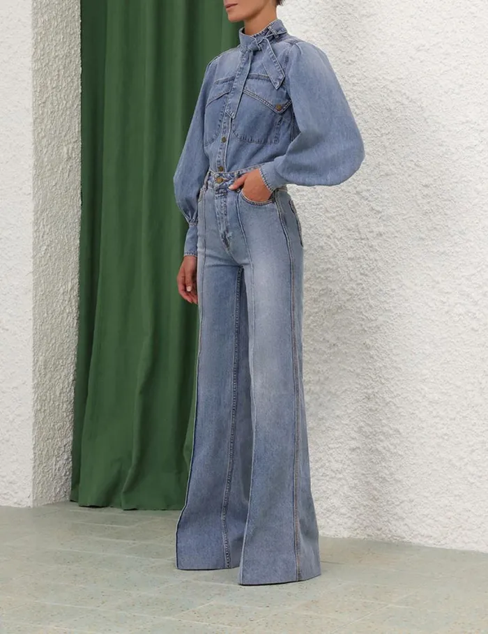 Zimmermann Denim Denim Pocket Shirt Poseidon Blue 8211 Women