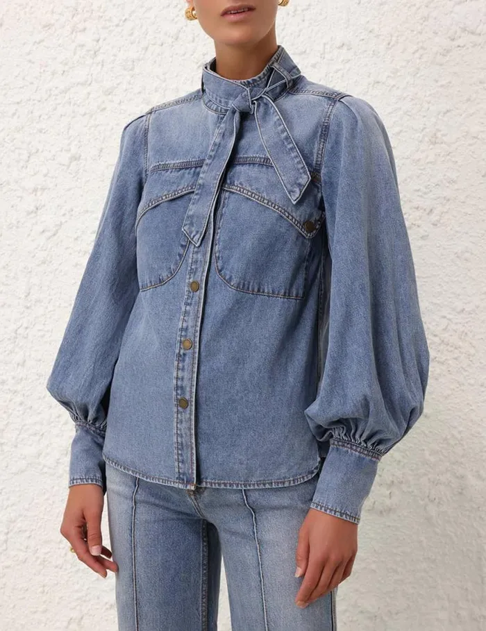 Zimmermann Denim Denim Pocket Shirt Poseidon Blue 8211 Women