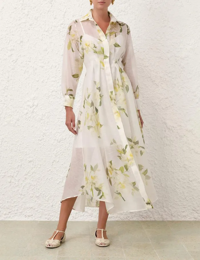 Zimmermann Dresses Harmony Draped Shirt Dress Ivory Magnolia 8211 Women