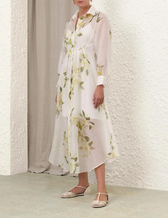Zimmermann Dresses Harmony Draped Shirt Dress Ivory Magnolia 8211 Women