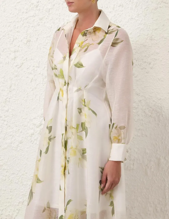 Zimmermann Dresses Harmony Draped Shirt Dress Ivory Magnolia 8211 Women