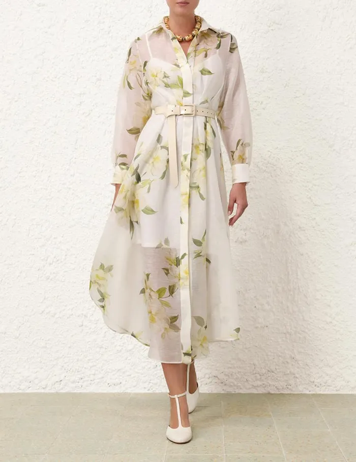 Zimmermann Dresses Harmony Draped Shirt Dress Ivory Magnolia 8211 Women