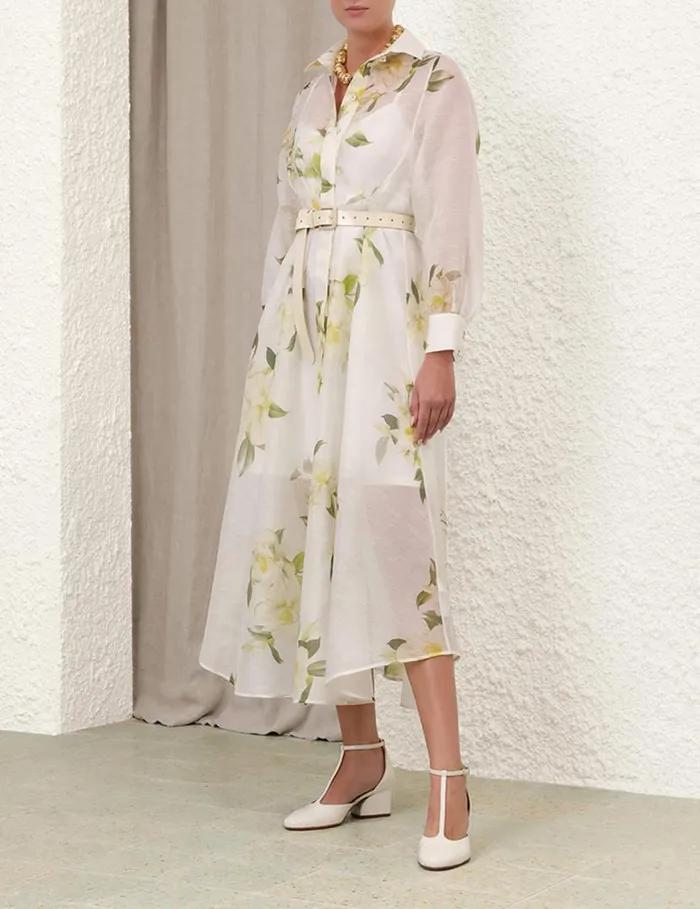 Zimmermann Dresses Harmony Draped Shirt Dress Ivory Magnolia 8211 Women