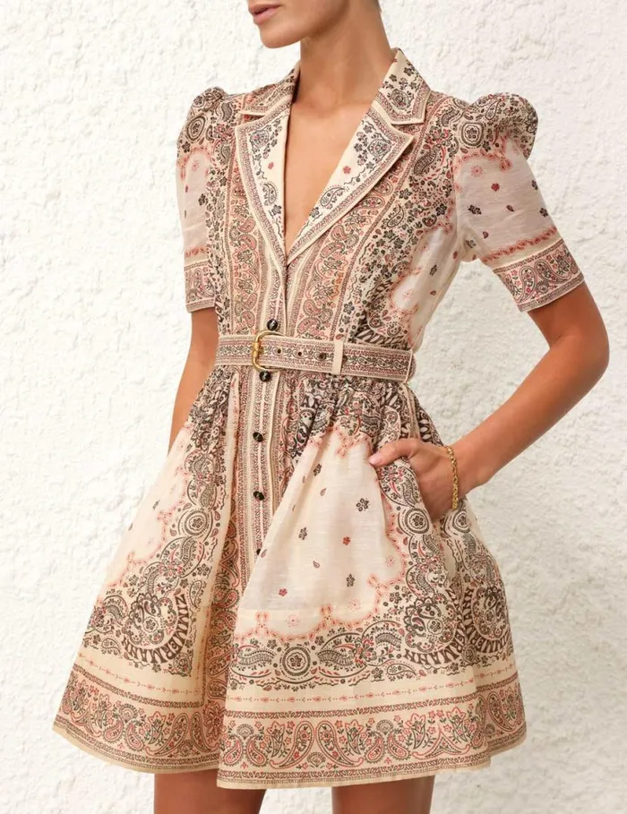 Zimmermann Dresses Matchmaker Mini Shirt Dress Cream Bandana 8211 Women