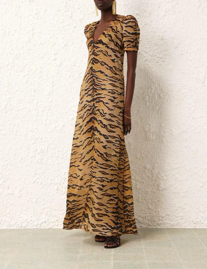 Zimmermann Dresses Matchmaker Short Sleeve Maxi Tan Tiger 8211 Women