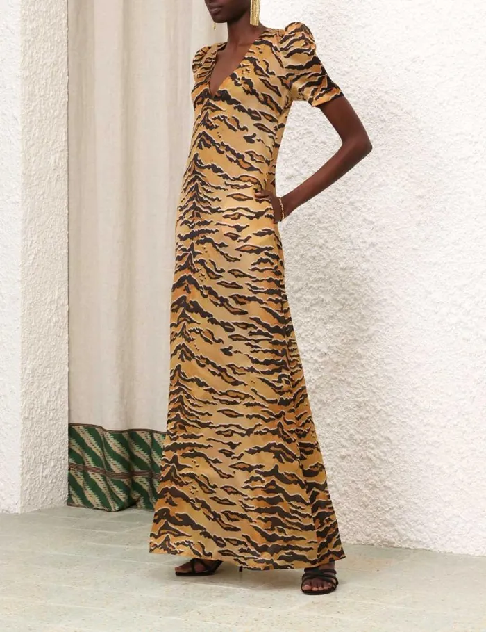 Zimmermann Dresses Matchmaker Short Sleeve Maxi Tan Tiger 8211 Women