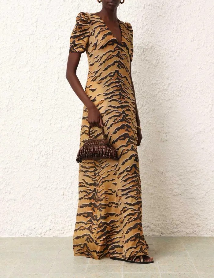 Zimmermann Dresses Matchmaker Short Sleeve Maxi Tan Tiger 8211 Women