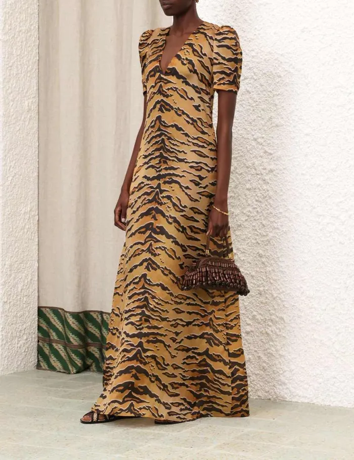 Zimmermann Dresses Matchmaker Short Sleeve Maxi Tan Tiger 8211 Women