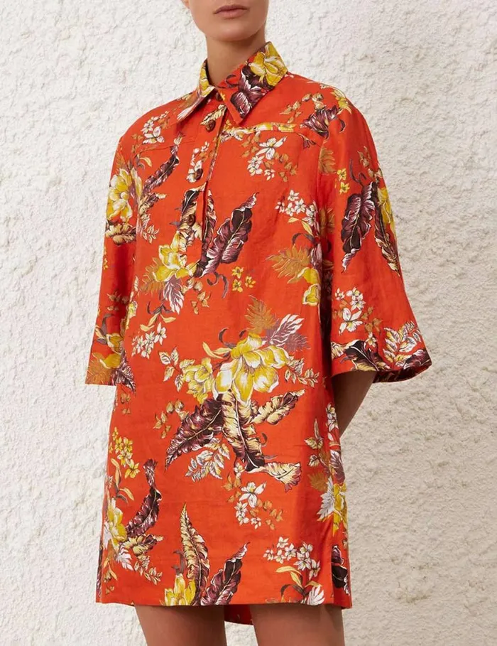 Zimmermann Dresses Matchmaker Tunic Dress Red Tropical Floral 8211 Women