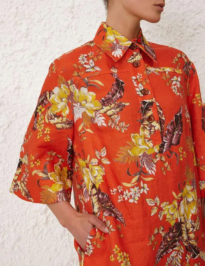 Zimmermann Dresses Matchmaker Tunic Dress Red Tropical Floral 8211 Women