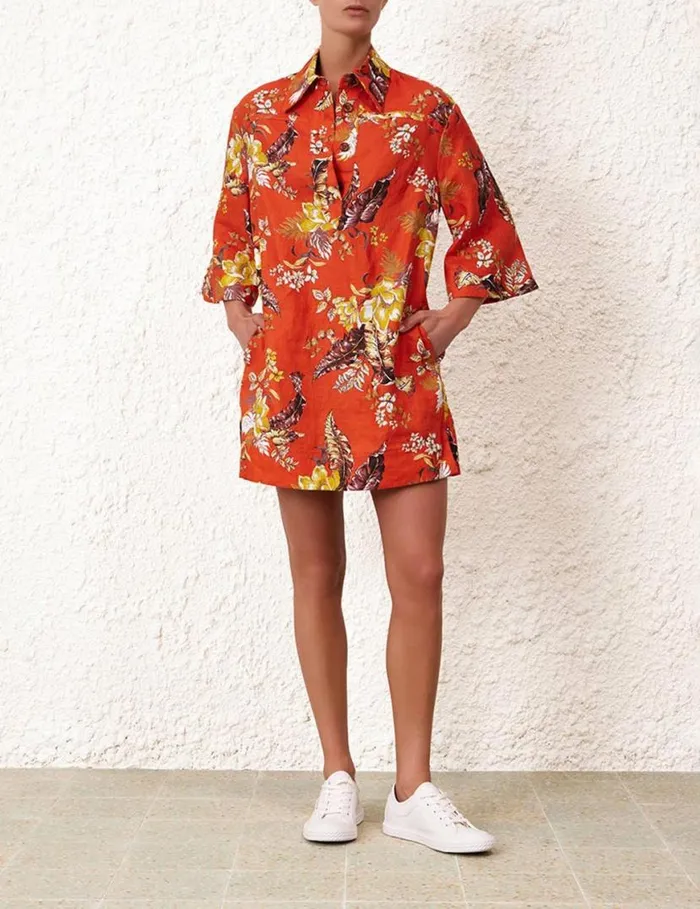 Zimmermann Dresses Matchmaker Tunic Dress Red Tropical Floral 8211 Women