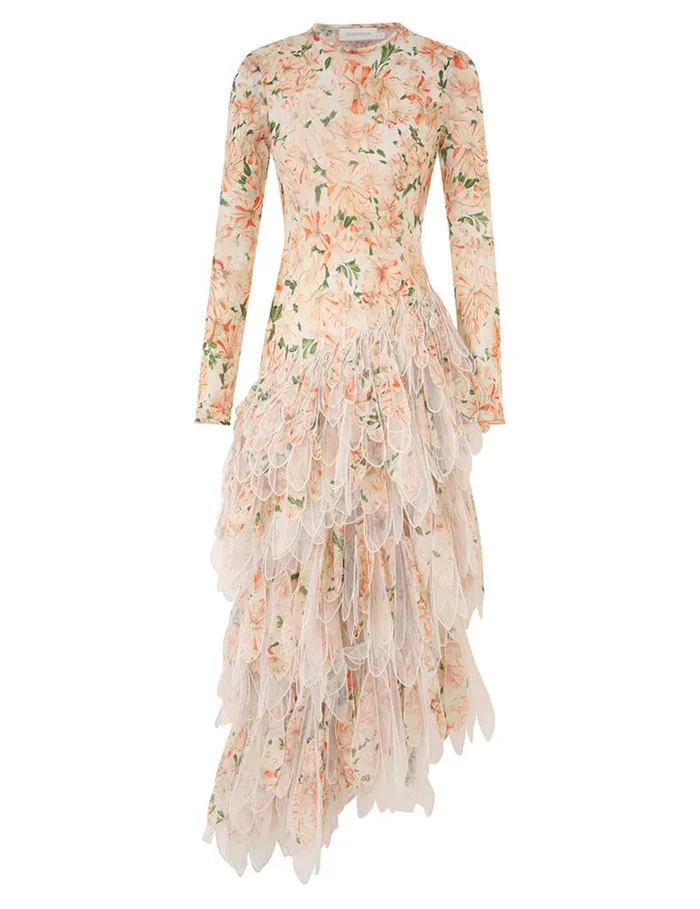 Zimmermann Dresses Natura Feather Midi Dress Coral Azalea 8211 Women