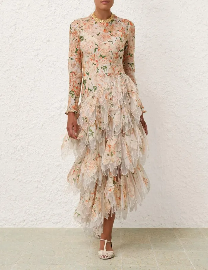 Zimmermann Dresses Natura Feather Midi Dress Coral Azalea 8211 Women