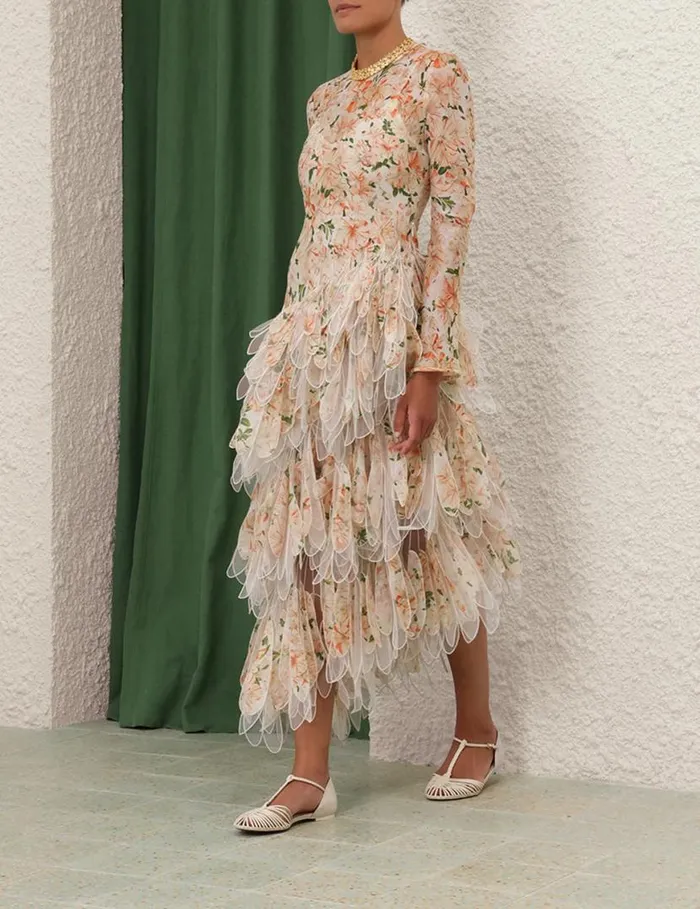 Zimmermann Dresses Natura Feather Midi Dress Coral Azalea 8211 Women