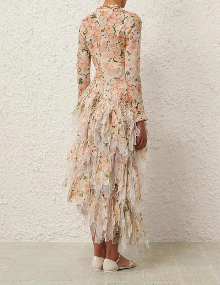 Zimmermann Dresses Natura Feather Midi Dress Coral Azalea 8211 Women