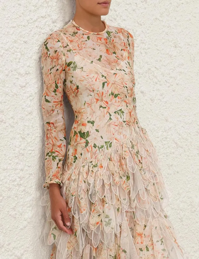Zimmermann Dresses Natura Feather Midi Dress Coral Azalea 8211 Women