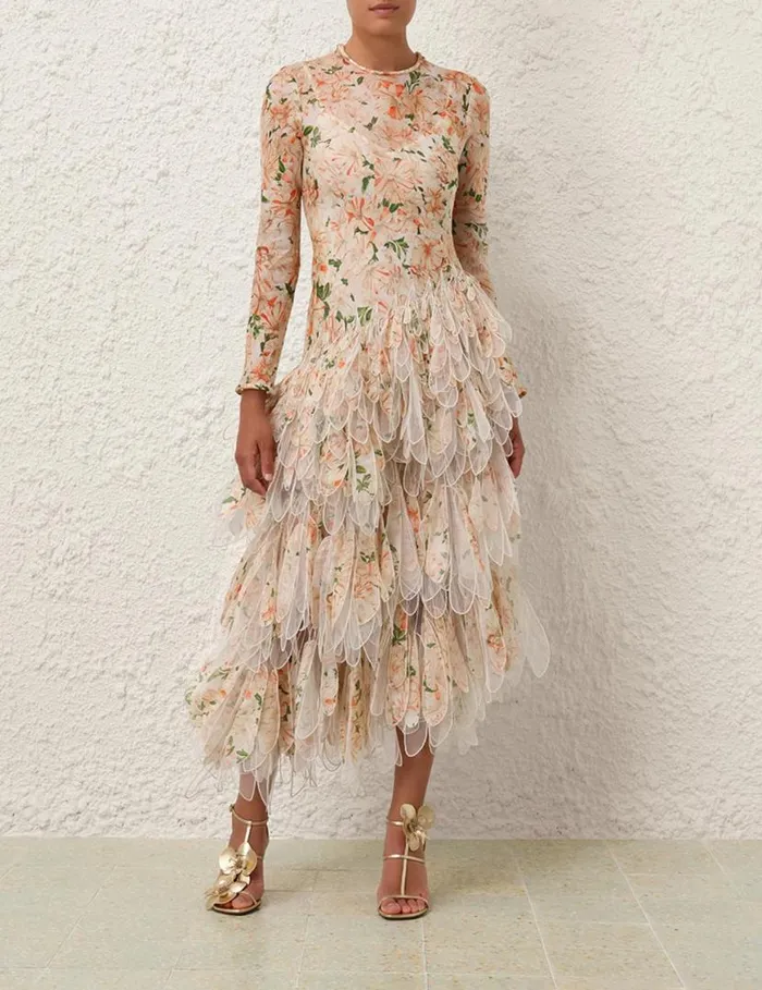 Zimmermann Dresses Natura Feather Midi Dress Coral Azalea 8211 Women