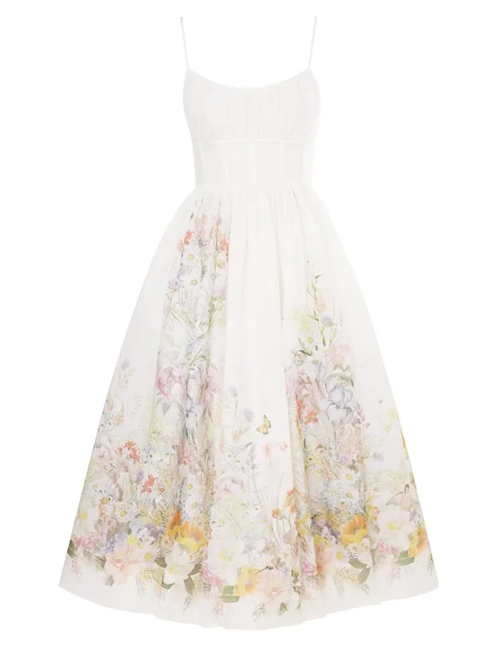 Zimmermann Dresses Natura Ruched Midi Dress Ivory Wild Flowers 8211 Women
