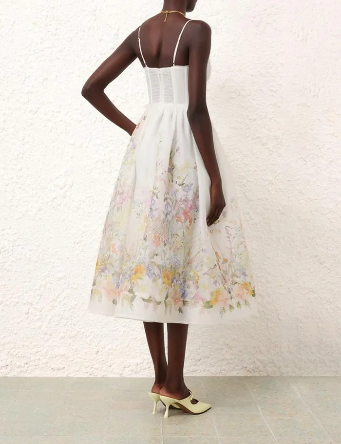 Zimmermann Dresses Natura Ruched Midi Dress Ivory Wild Flowers 8211 Women