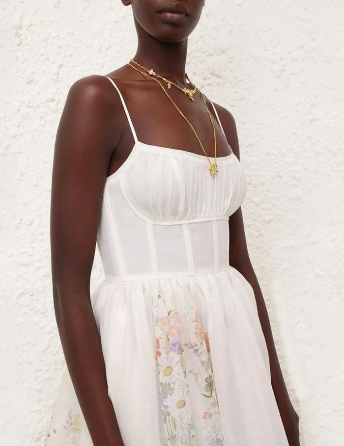 Zimmermann Dresses Natura Ruched Midi Dress Ivory Wild Flowers 8211 Women