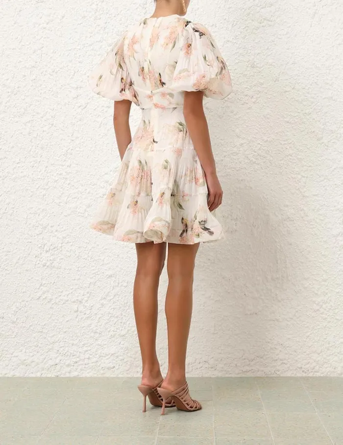 Zimmermann Dresses Pleated Mini Dress Coral Birds 8211 Women